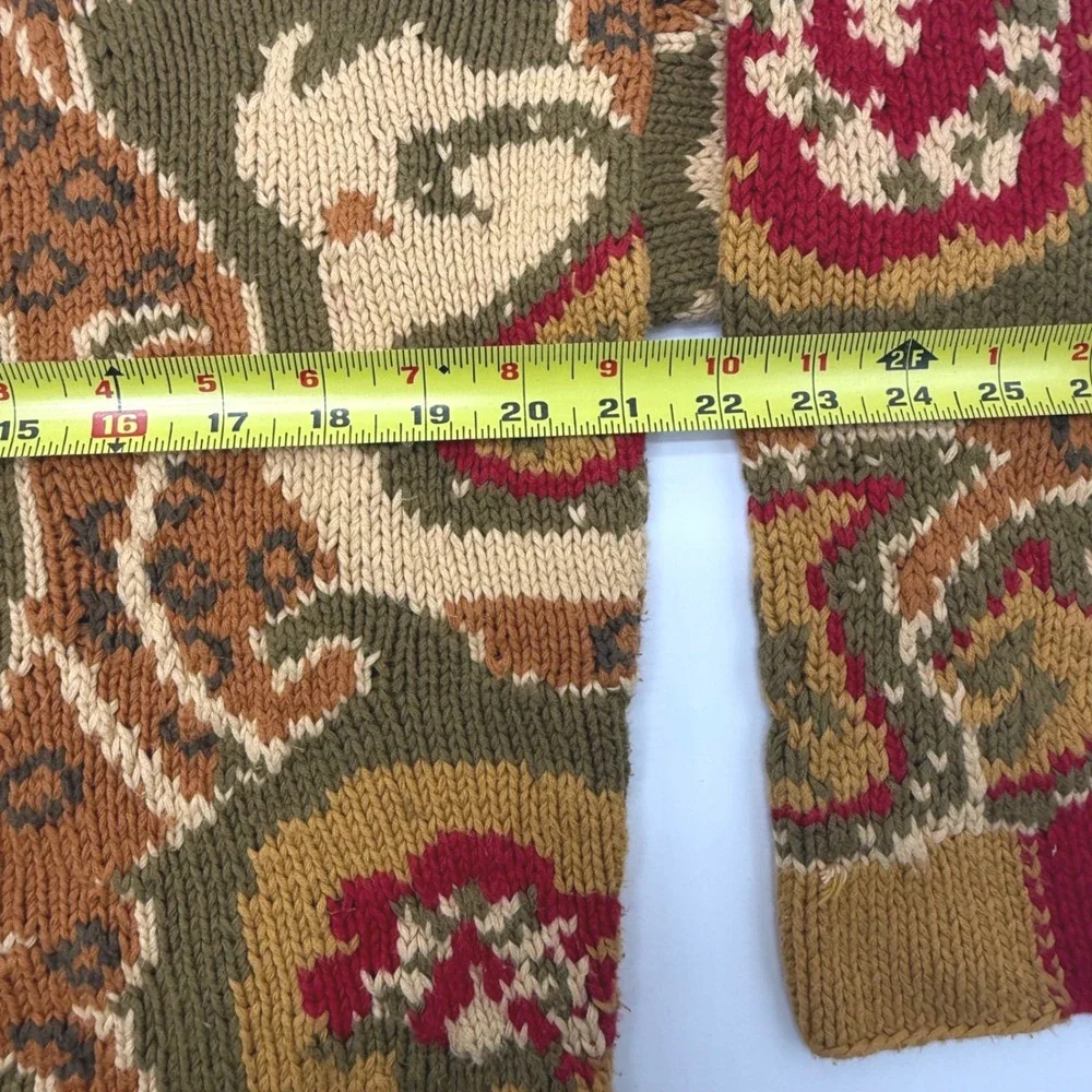 Vintage In-Wear Womens Fair Isle Chunky Knit Cotton Sweater Olive Mustard Medium